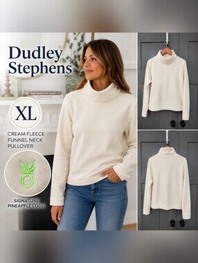 Dudley Stephens XL Cream Fleece Funnel Neck Pullover Pineapple Logo
